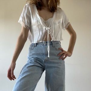 Satin Tie front short sleeve